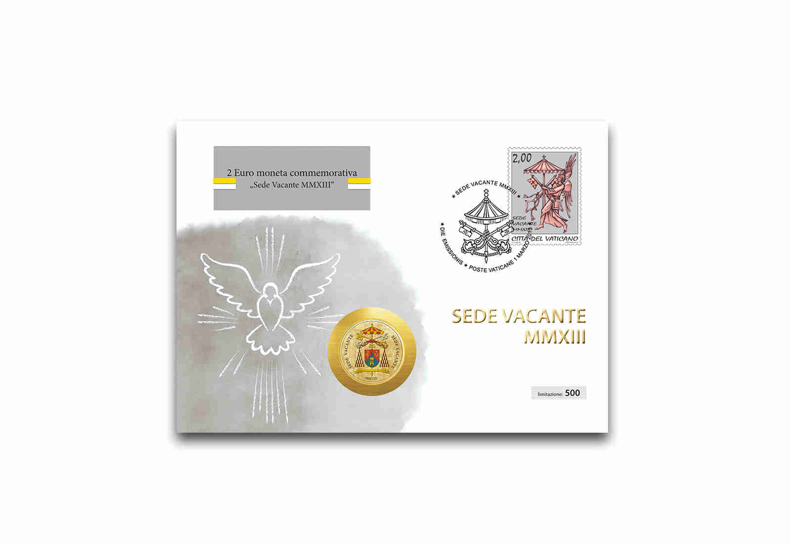 Numisbrief Vatikan 2013 grauer Taube mit 2 Euro Sedisvakanz mit Farbmotiv