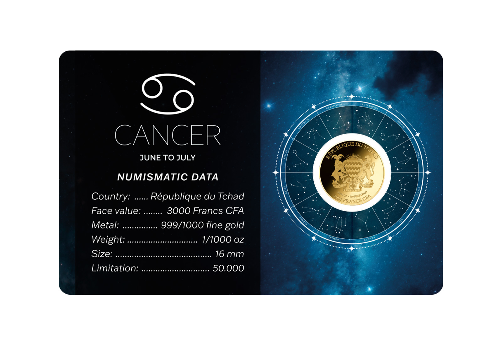 Goldmünze Sternzeichen Krebs Coincard 999/1000 Gold Geschenk