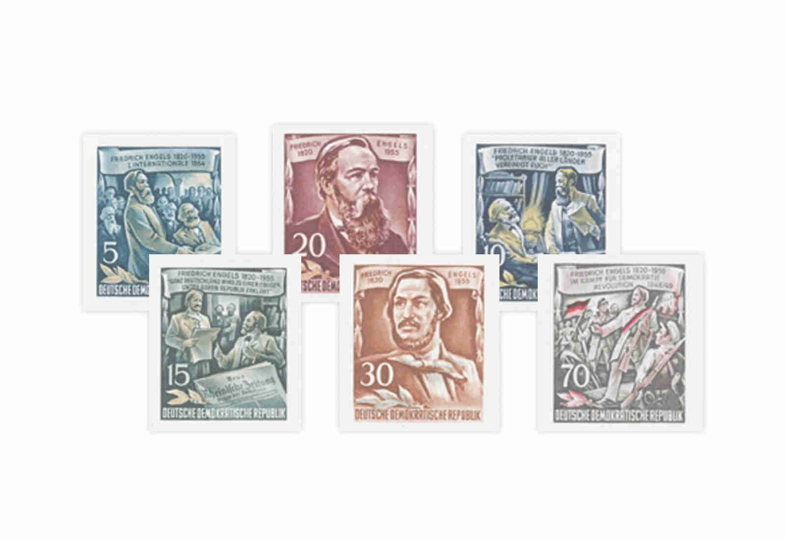 Briefmarken DDR Block 60. Todestag von Friedrich Engels 1955 Michel-Nr. 485-490 postfrisch