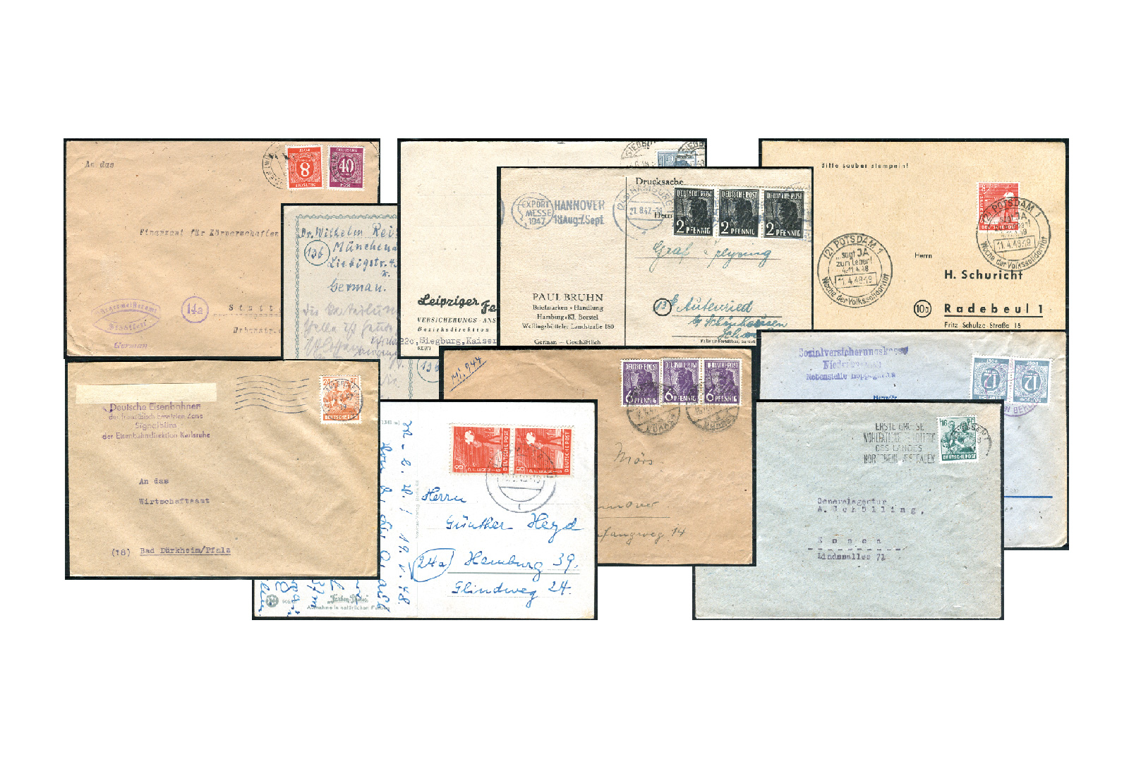Alliierte Besetzung- Gemeinschaftsausgaben 1945/9 10 verschiedene Karten /Briefe
