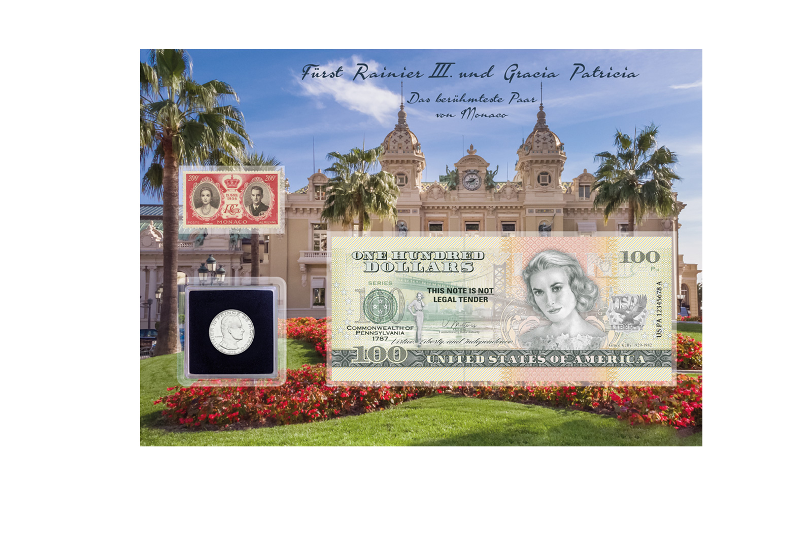 Grace und Rainer Blister - Karte inkl. Münze, Briefmarke und Banknote