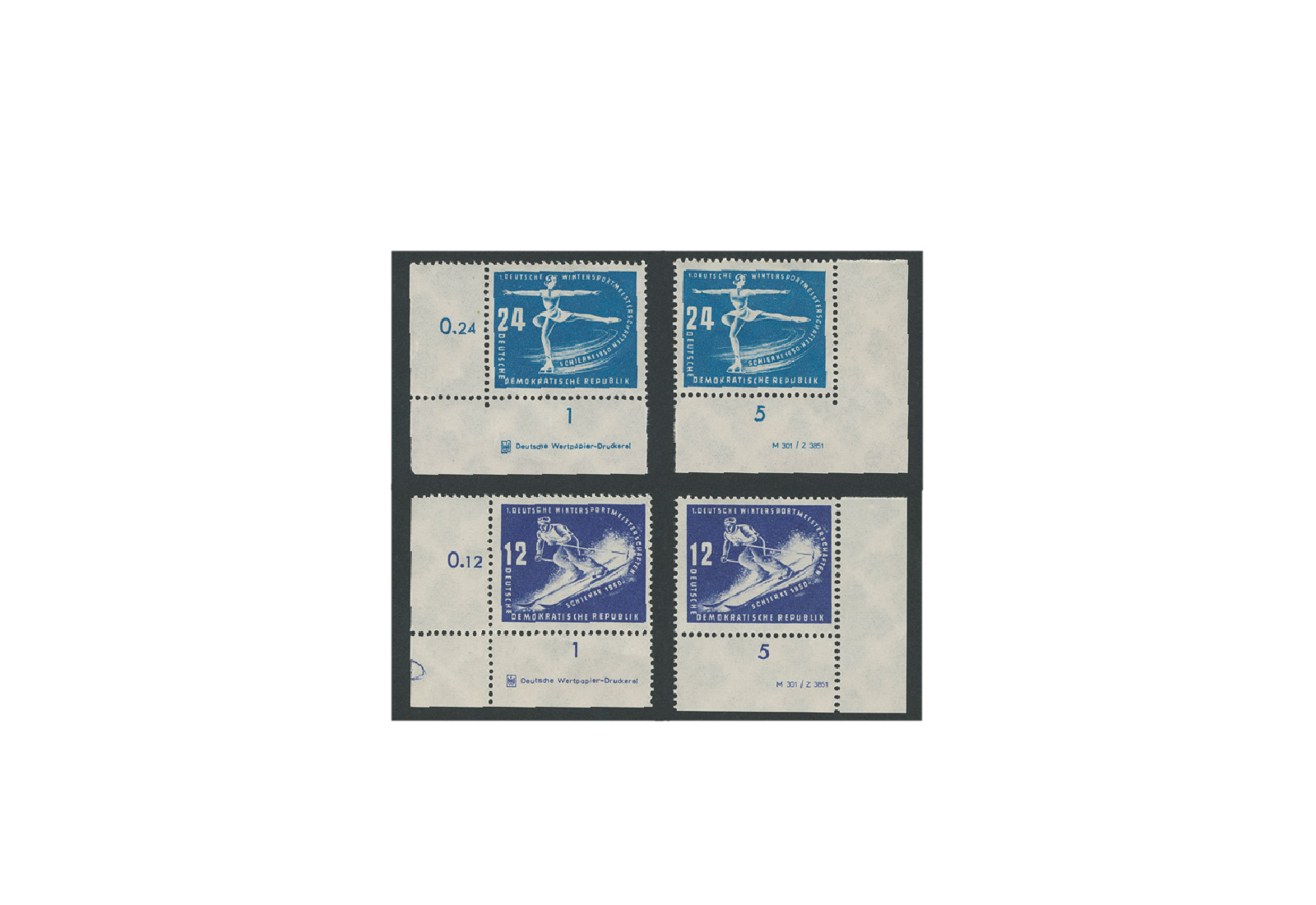 Briefmarken DDR Erste Wintersportmeisterschaften 1950 Michel-Nr. 246-247 DV+DZ postfrisch
