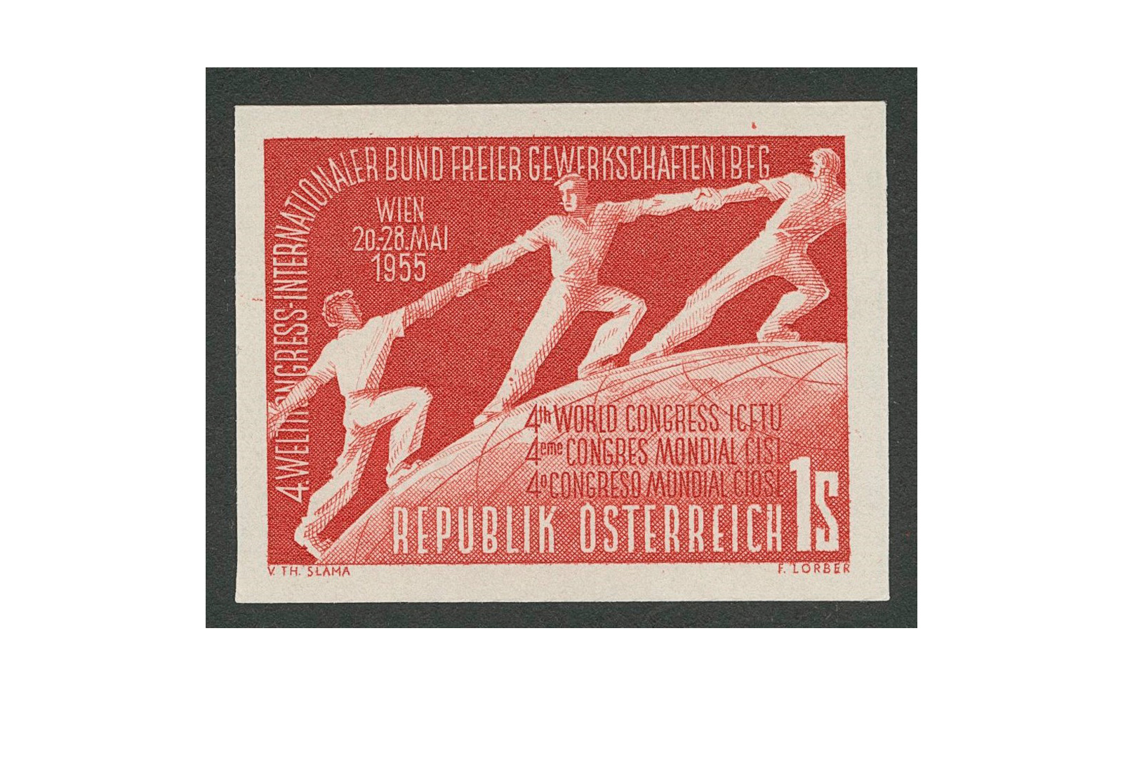 Österreich ANK 1027 PU ** ungezähnte Farbprobe in Orangerot mit Befund