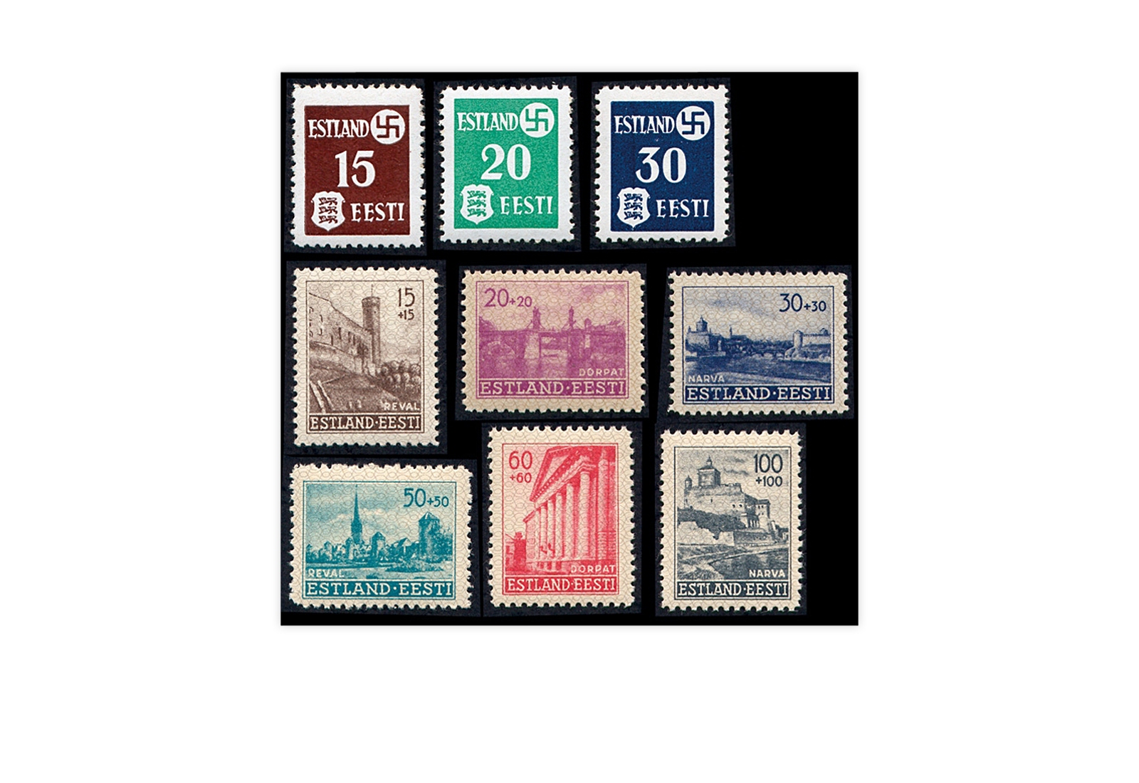 Briefmarke Deutsche Besetzung 2.WK Estland Freimarken Michel-Nr. 1-9 postfrisch