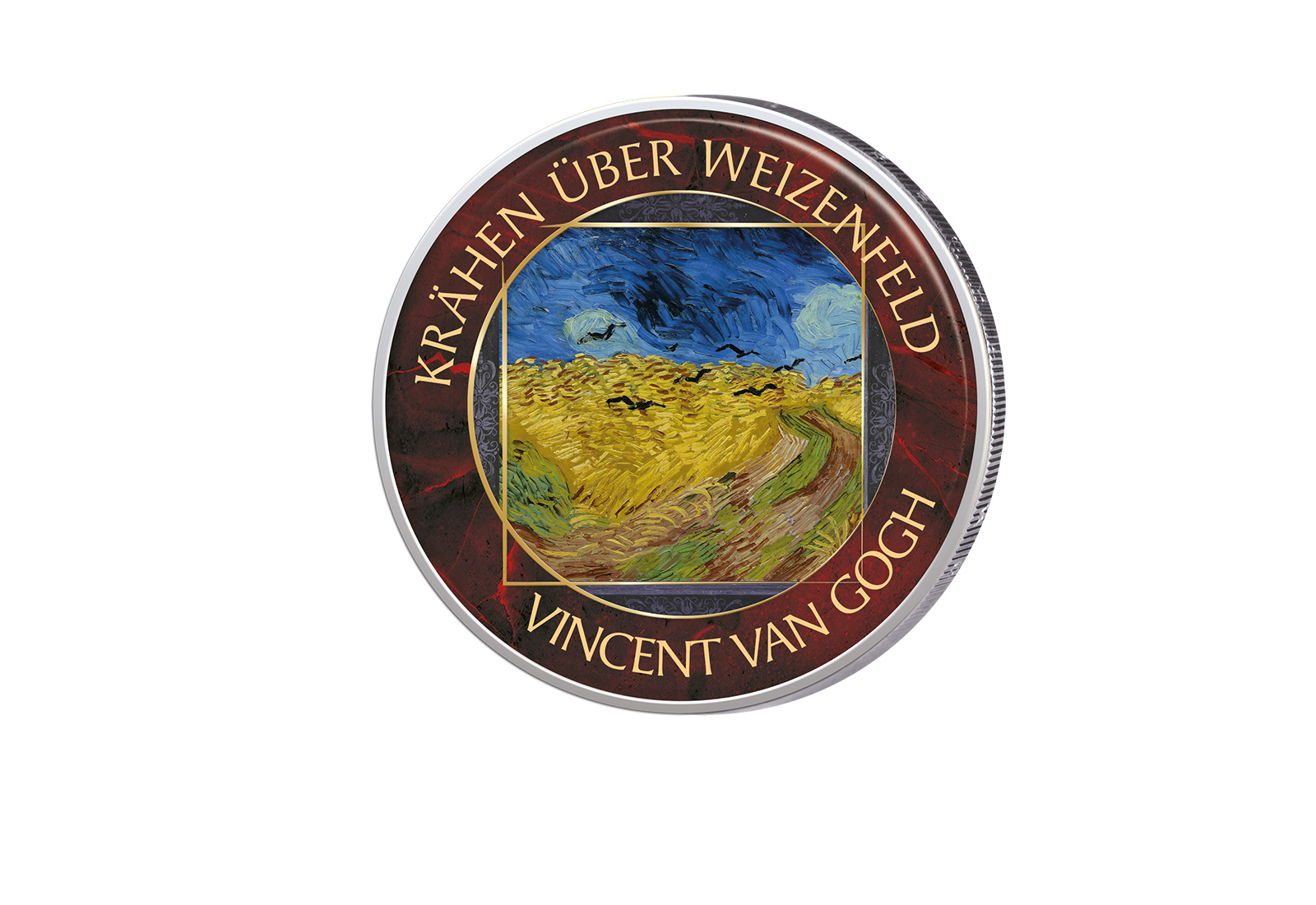 2 Euro mit Farbapplikation Krähen über Weizenfeld Van Gogh