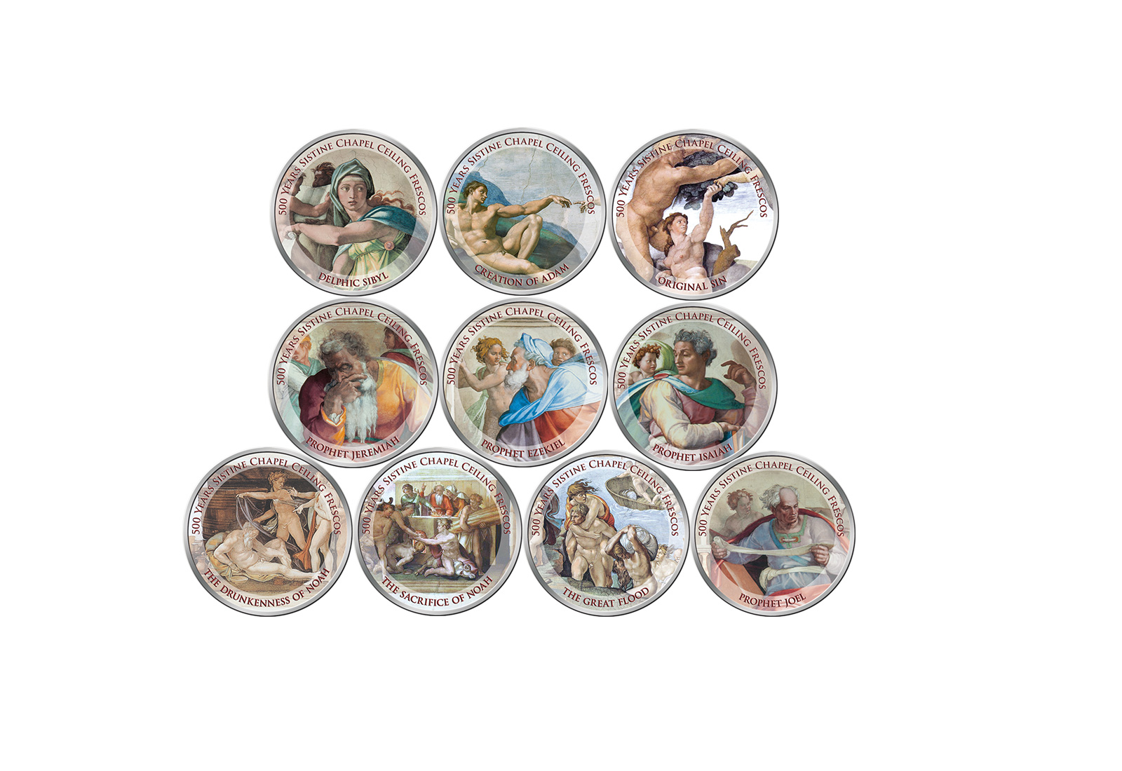500 Jahre Fertigstellung Sixtinischen Kapelle 10er Kollektion mit Farbmotiv im Etui inkl. Zertifikat