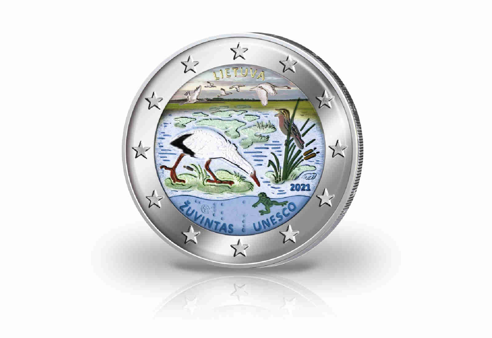 2 Euro 2021 Litauen Biosphärenreservat von Zuvintas mit Farbmotiv