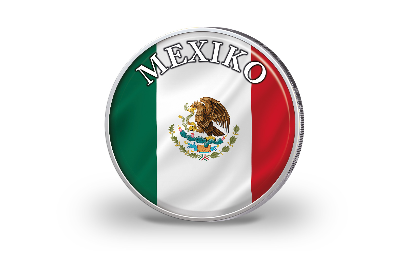 2 Euro vergoldet Mexiko Flagge mit Farbapplikation
