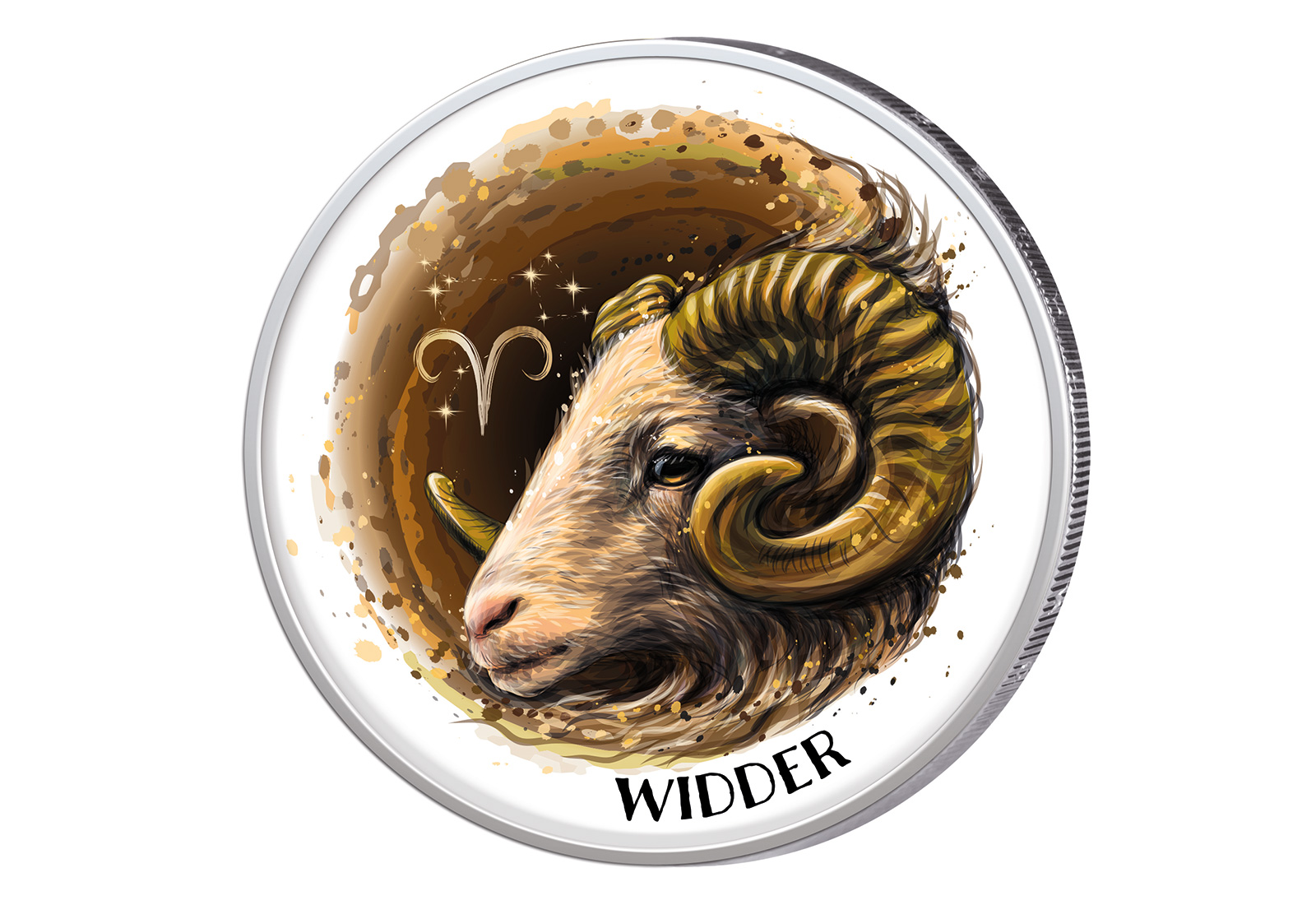 2 Euro mit Farbapplikation Sternzeichen Widder