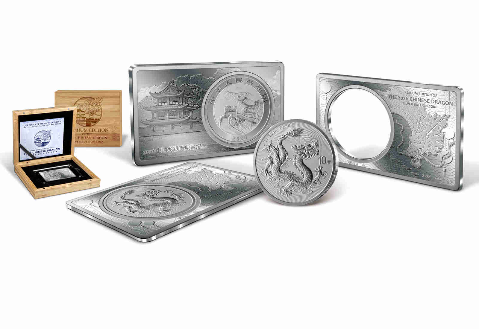 1 oz Silber China Drache 2026 in 2 oz Silberbarren
