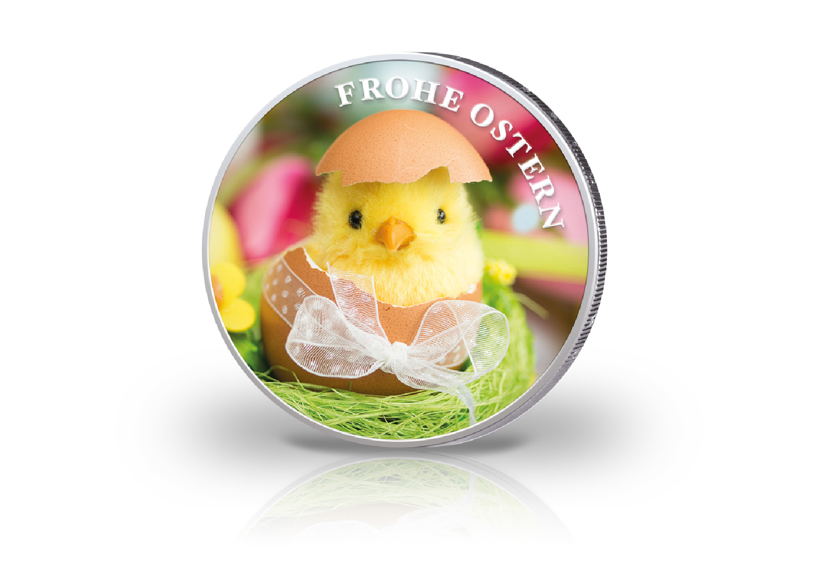 2 Euro mit Farbapplikation Ostern Küken