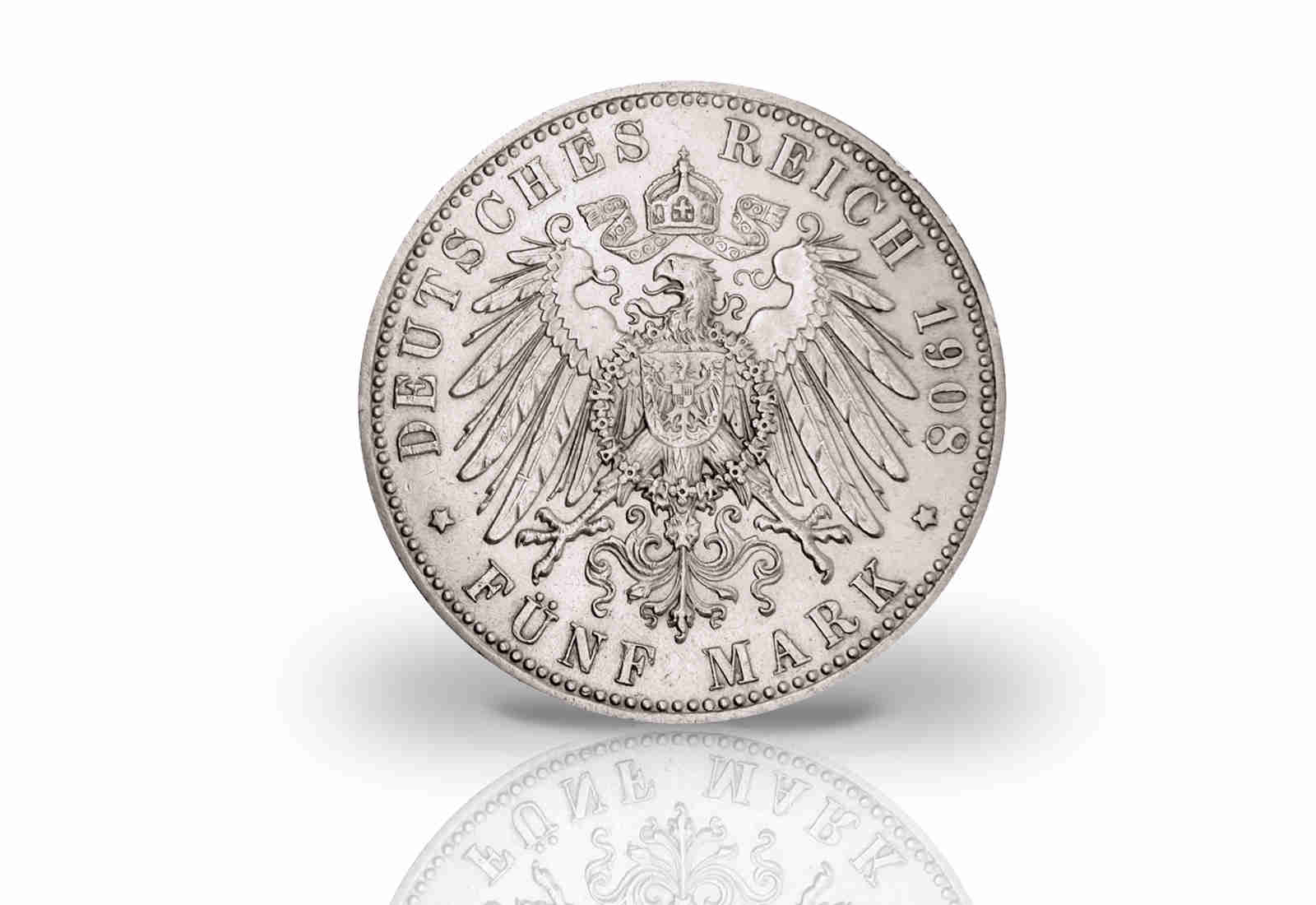 5 Mark 1908-1913 Deutsches Kaiserreich Baden Großherzog Friedrich II. Jaeger-Nr. 40