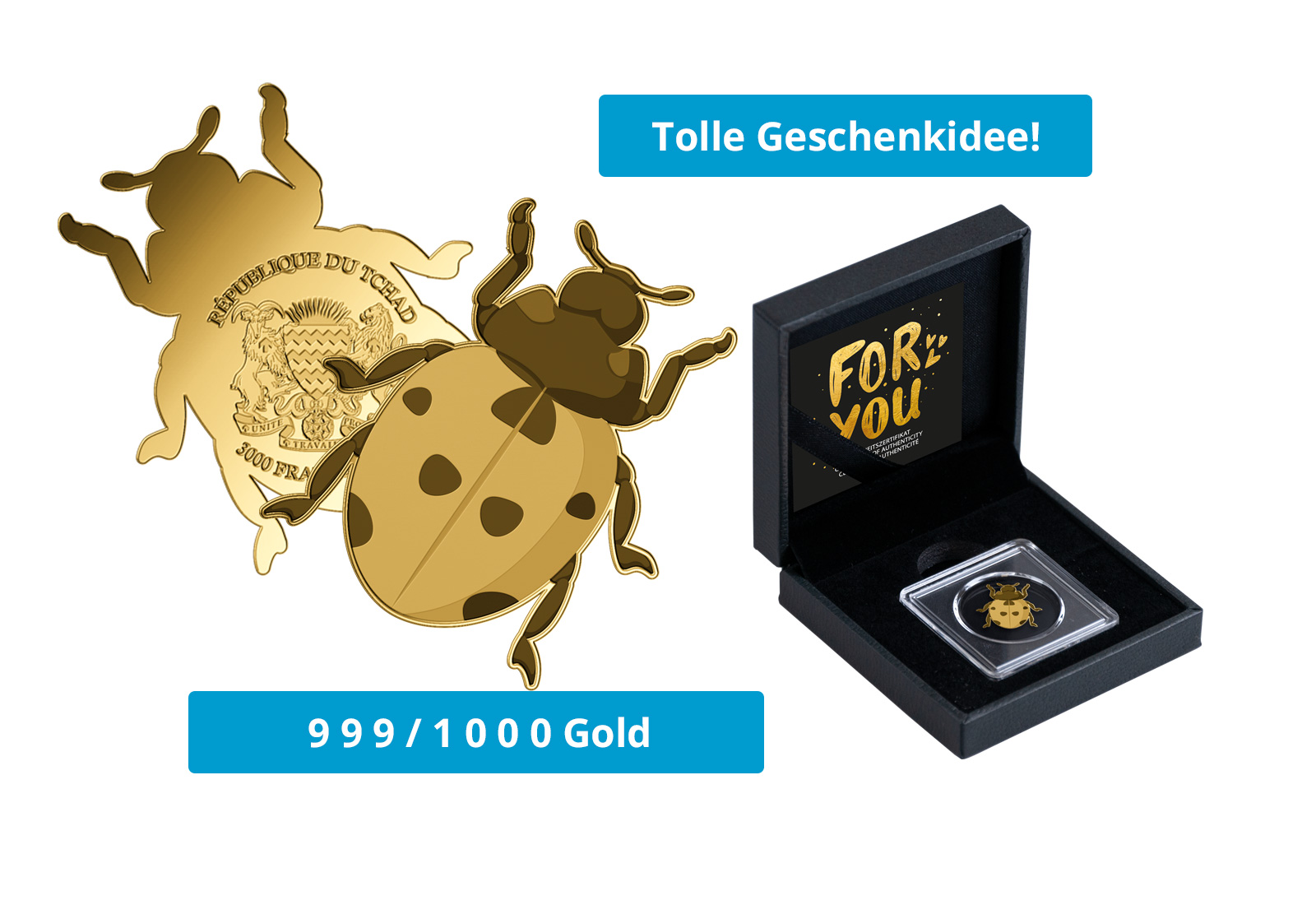 Goldmünze Motiv Marienkäfer Glück 999/1000 Gold Geschenk