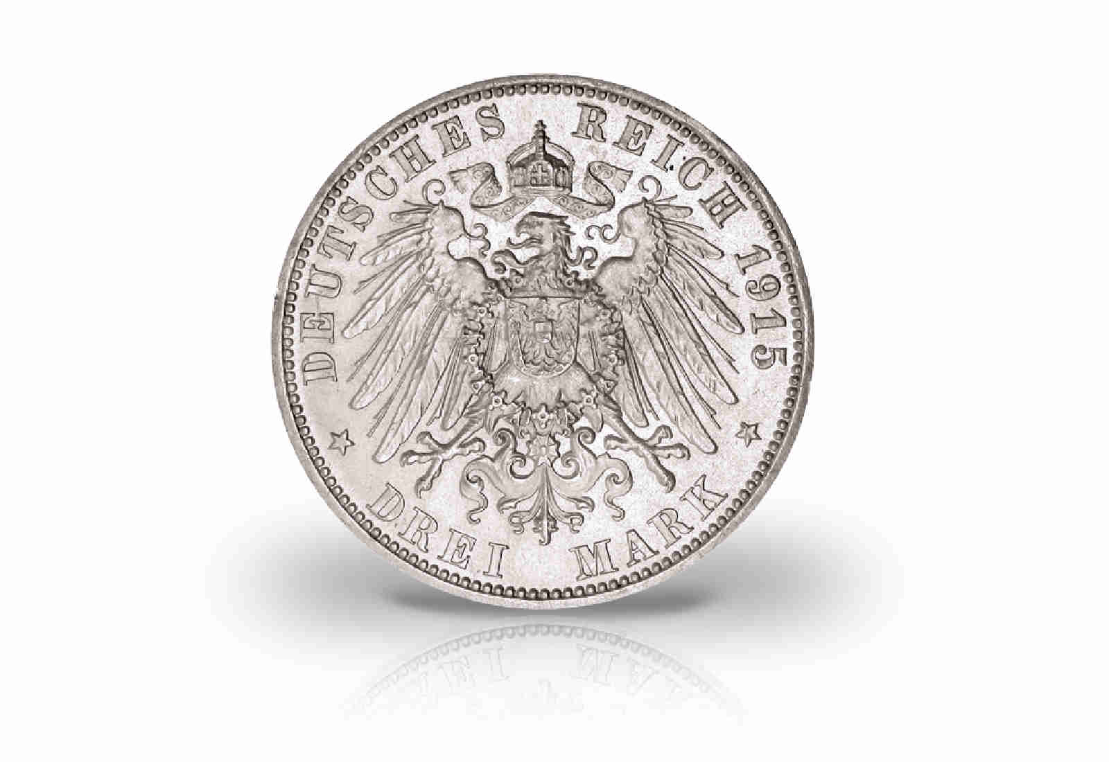 Braunschweig 3 Mark Silbermünze 1915 Regierungsantritt/ Hochzeit Ernst August J. 57