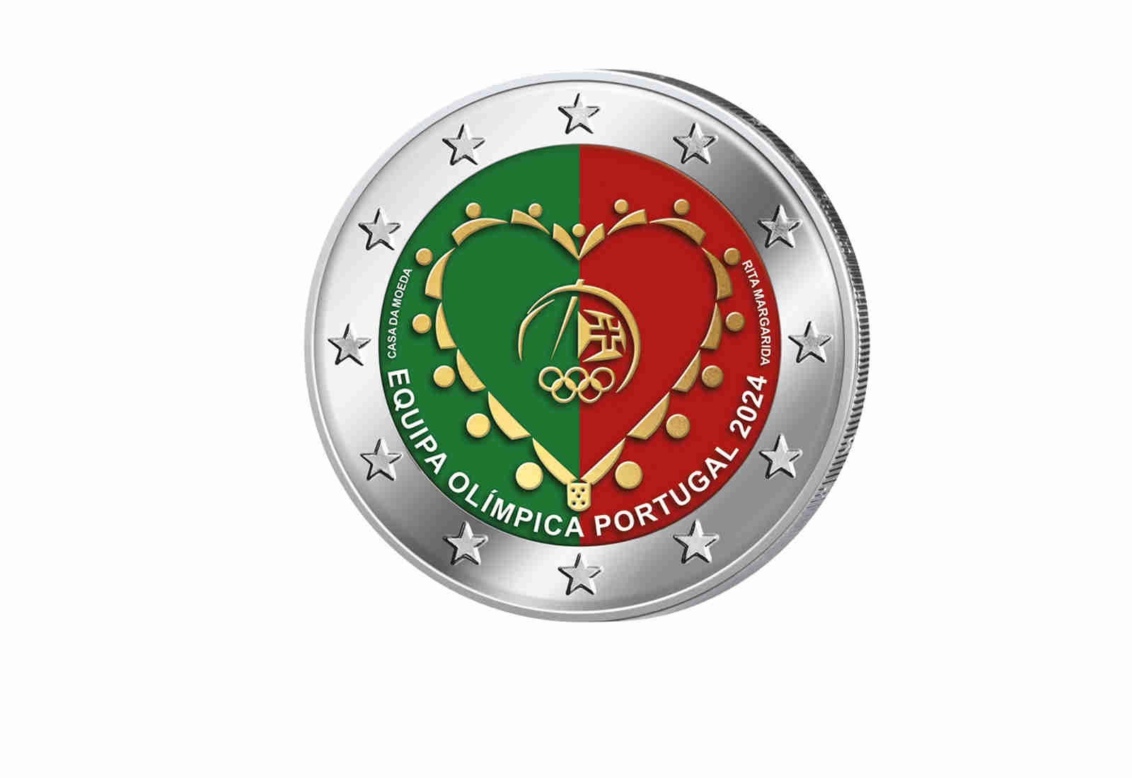 2 Euro Portugal 2024 Olympische Spiele mit Farbmotiv