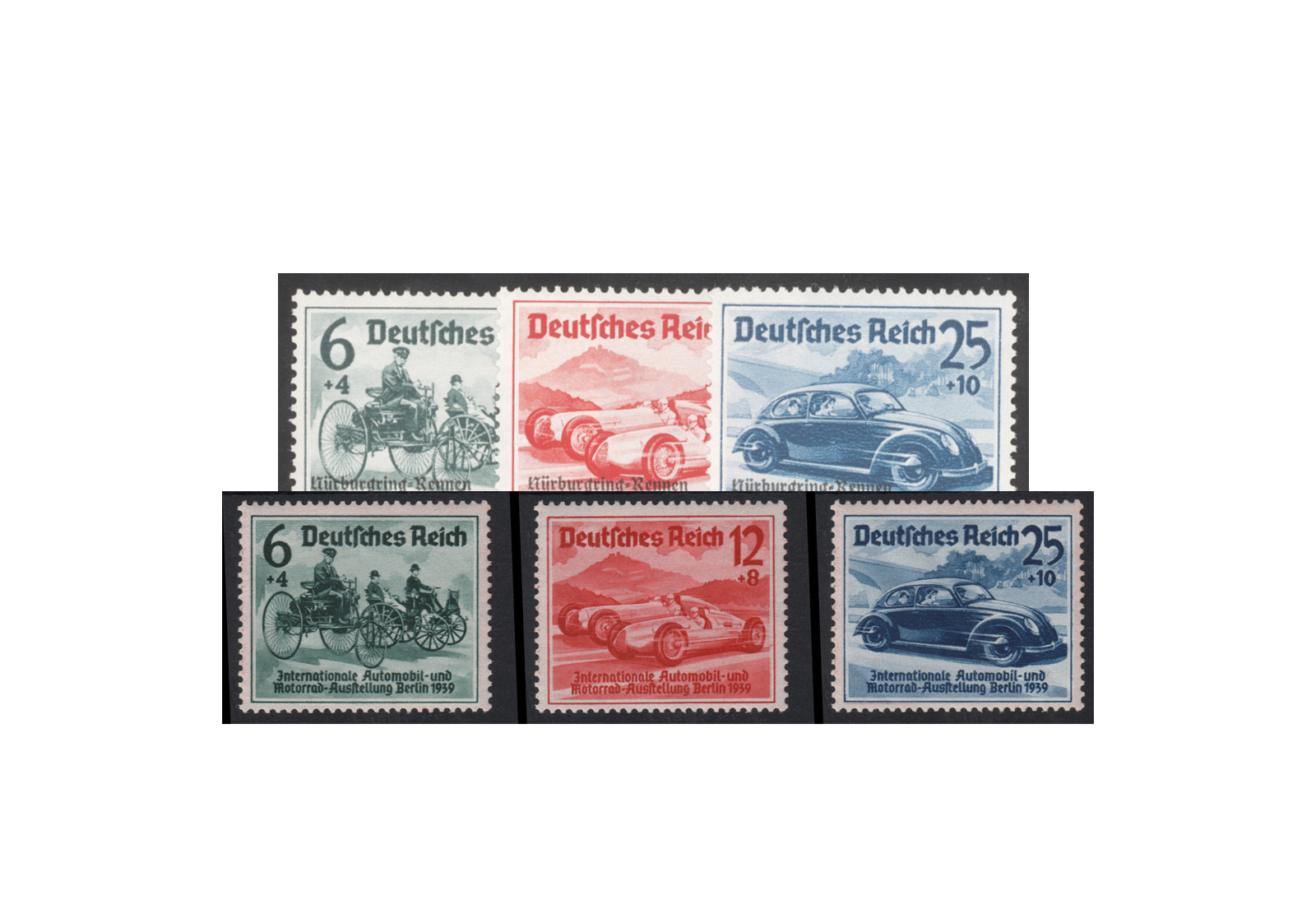 Briefmarken Deutsches Reich 1939 Nürburgrennen und Automobilausstellung Michel-Nr. 686-688, 695-697 postfrisch