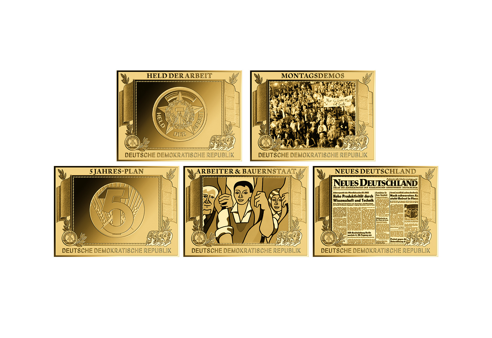 5er-Set Goldmünzen DDR-Ostalgie 999/1000 Gold