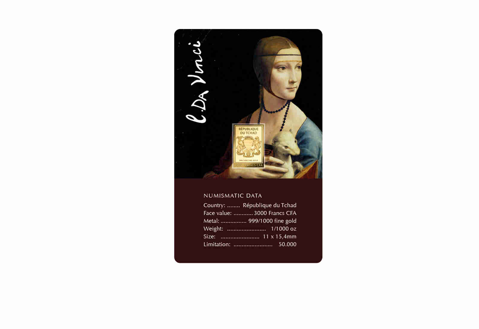 Goldmünze Motiv Dame mit dem Hermelin Coincard Feinheit 999/1000 Gold Geschenk