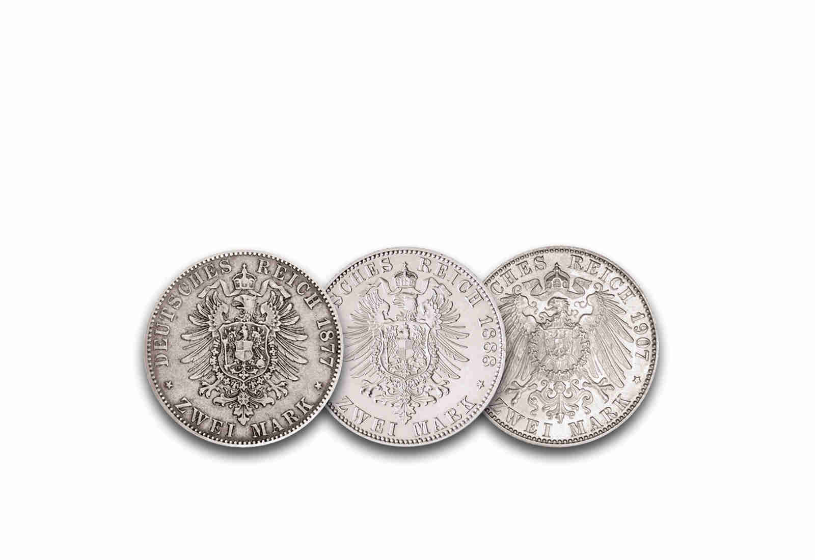2 Mark Deutsches Kaiserreich Preußen Deutschlands Kaiser im Set Jaeger-Nr. 96, 98, 102