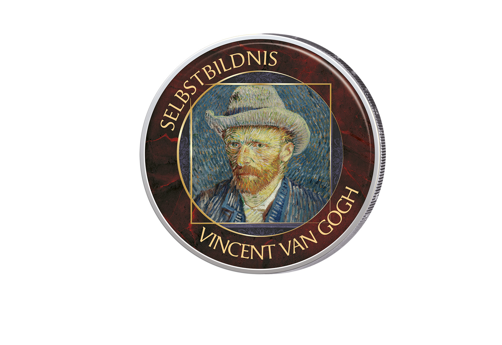 2 Euro mit Farbapplikation Selbstbildnis Van Gogh