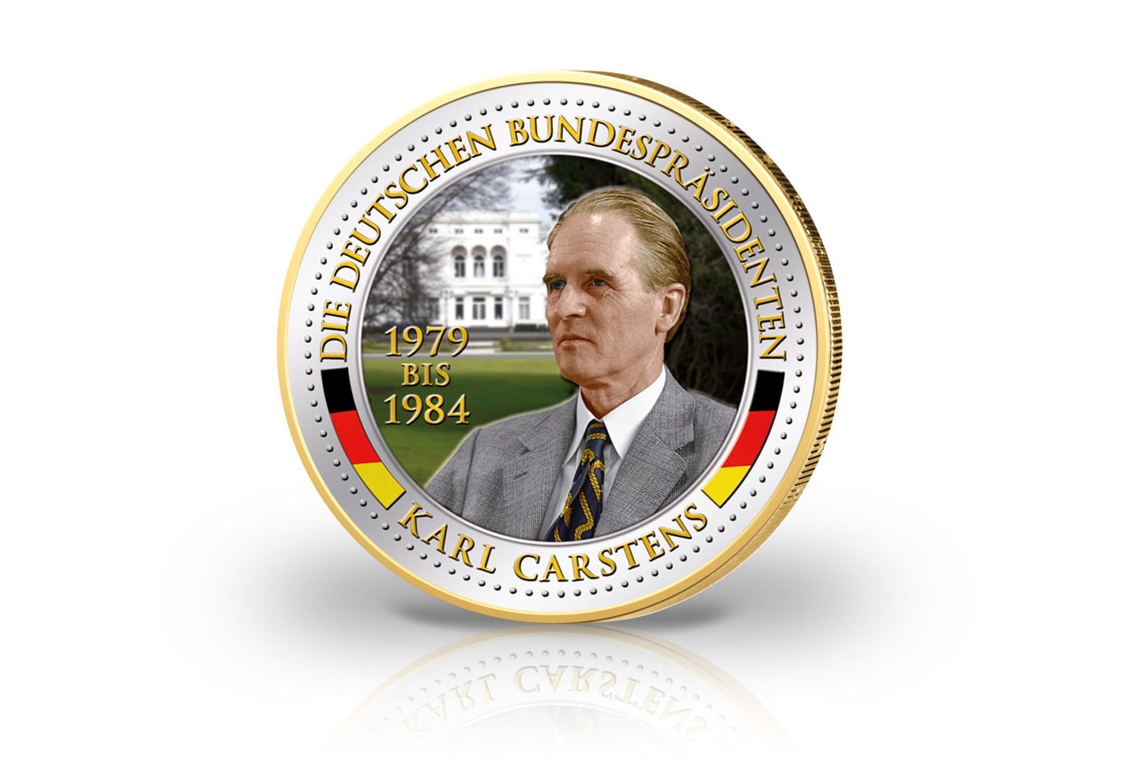 2 Euro vergoldet Deutsche Bundespräsidenten Karl Carstens mit Farbmotiv
