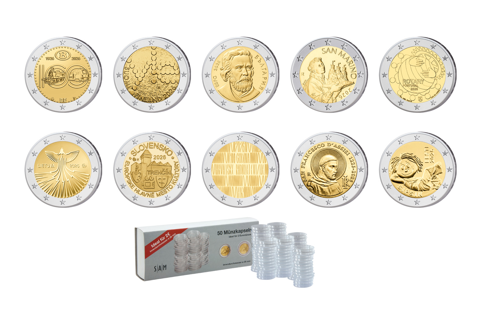 10er 2 Euro Sparset XXL mit Kapseln