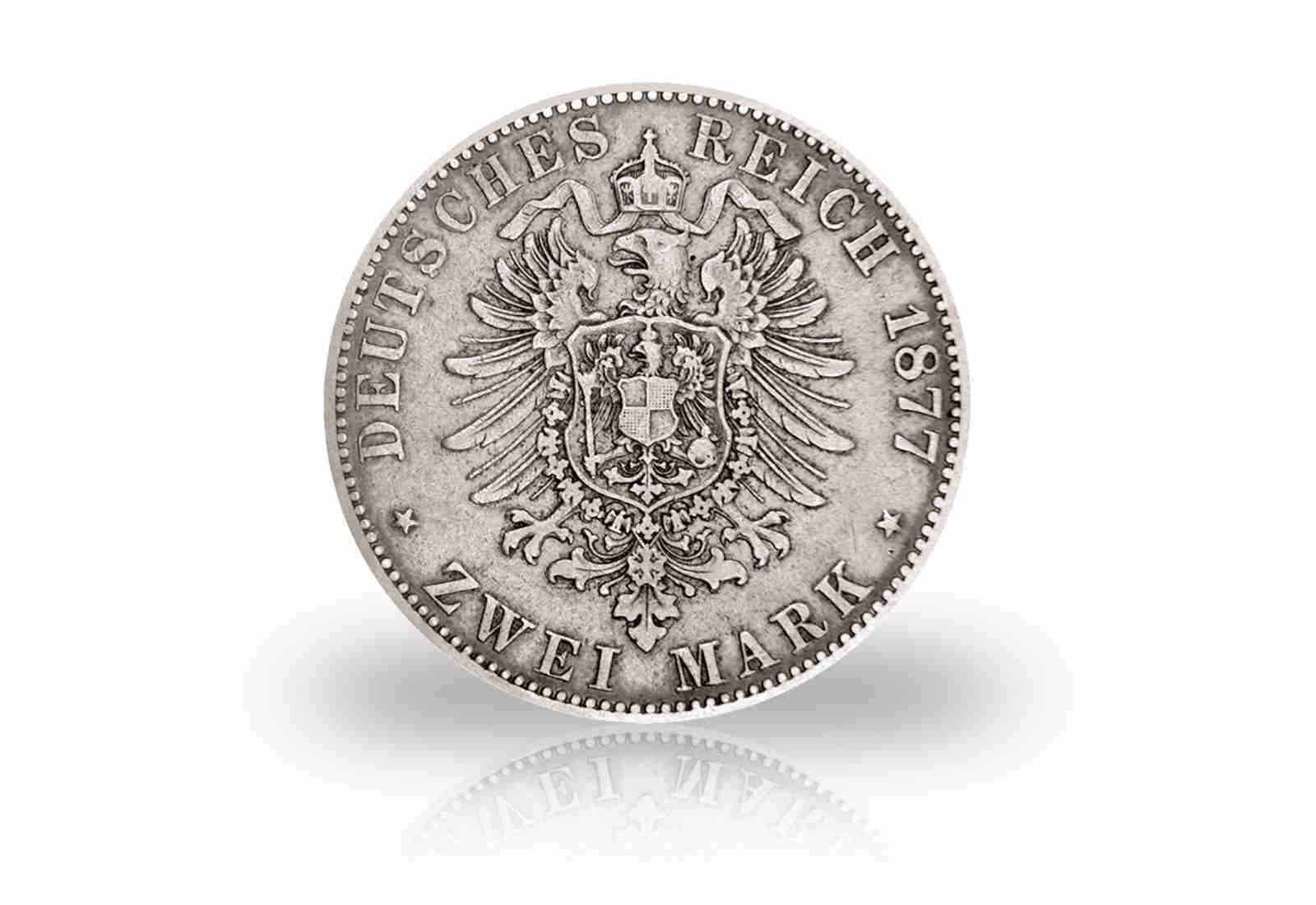 Großherzogtum Mecklenburg-Strelitz 2 Mark Silbermünze 1877 Großherzog Friedrich Wilhelm
