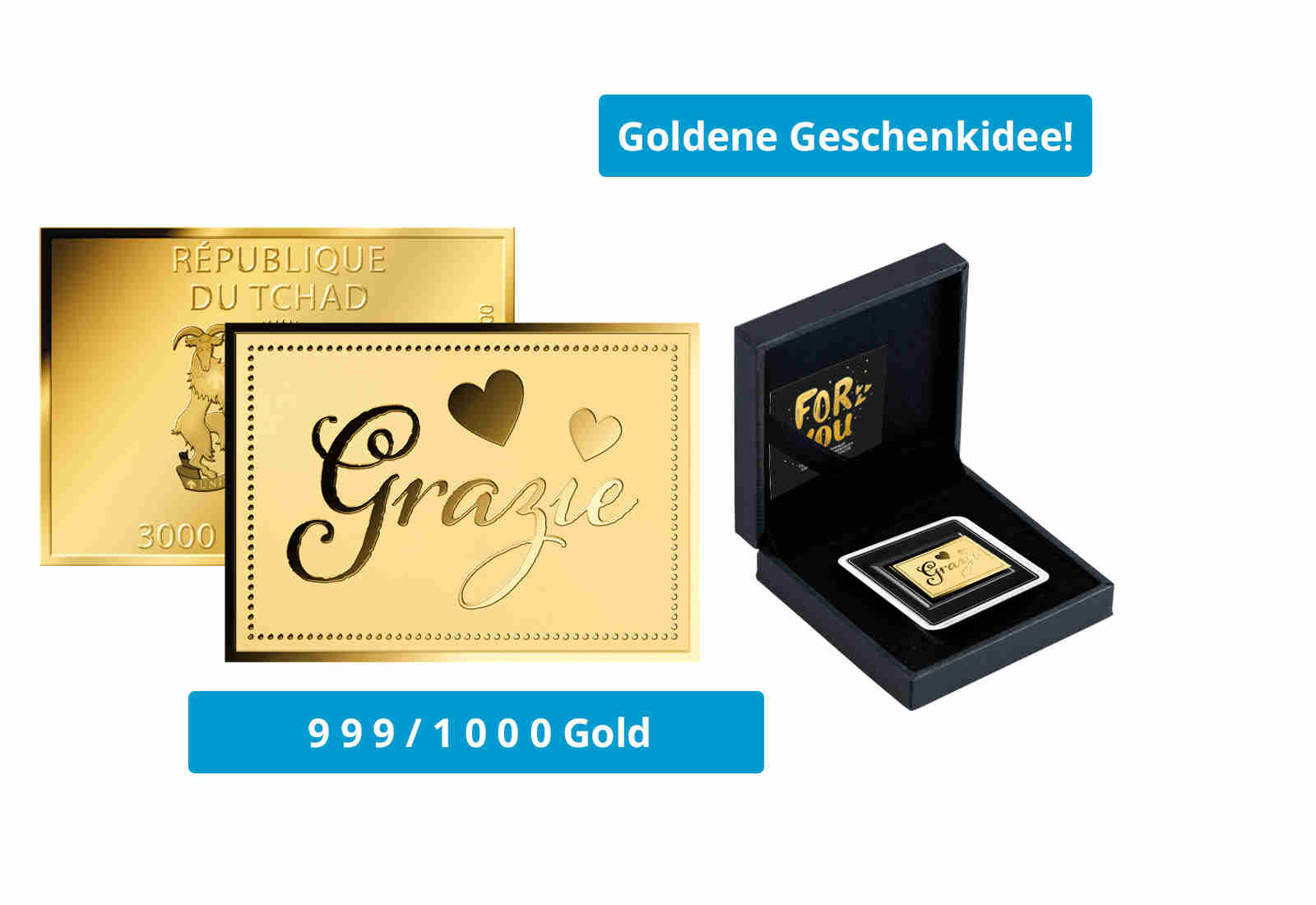 Goldbarren Motiv "Grazie" 999/1000 Gold Geschenk