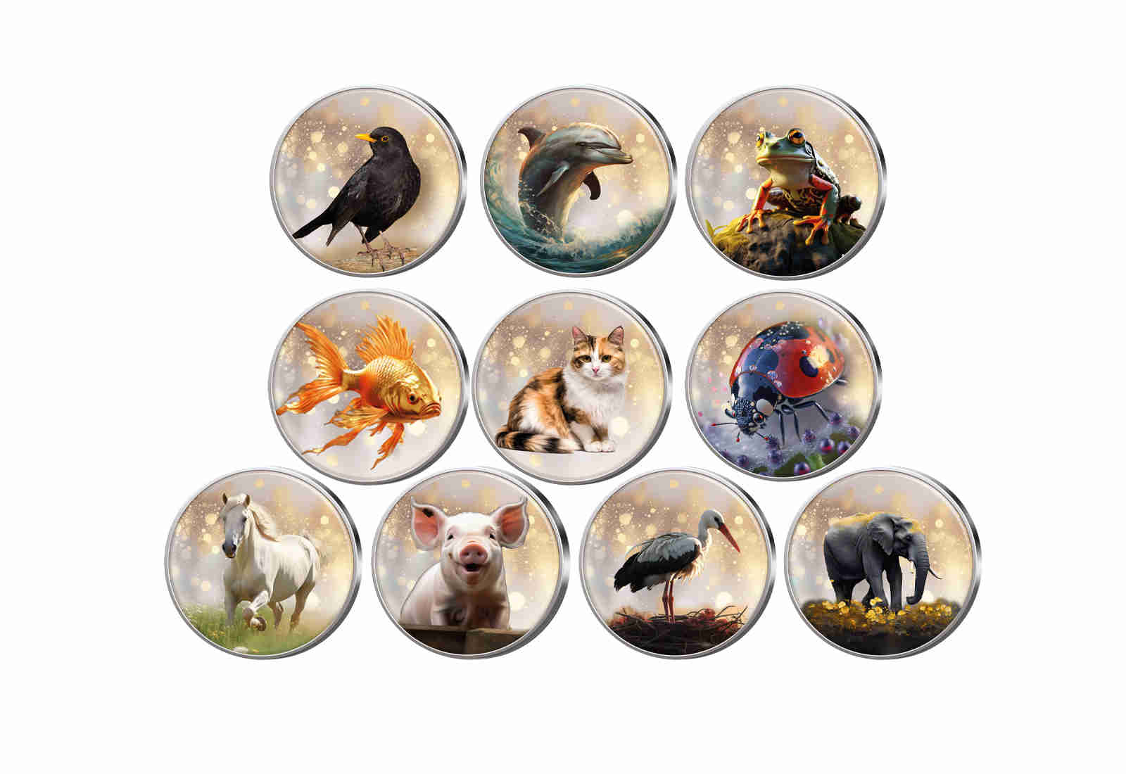 Tierische Magie des Glücks 10er Kollektion mit Farbmotiv im Etui inkl. Zertifikat