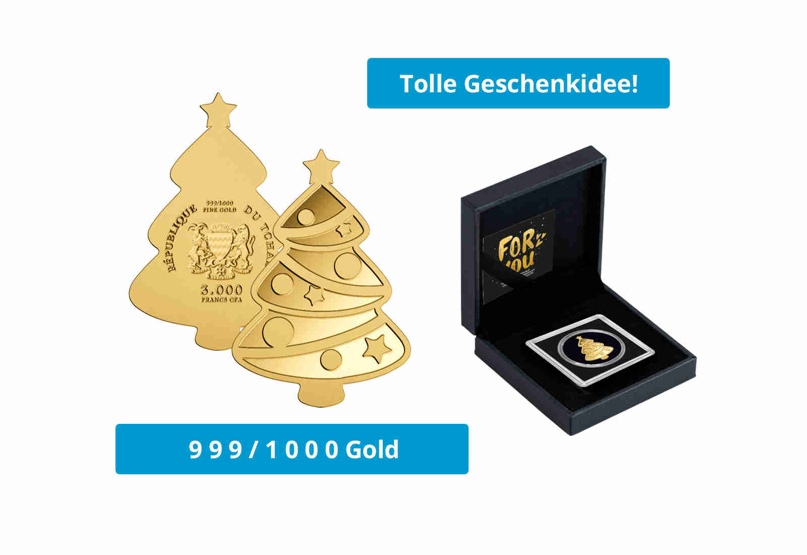 Goldmünze Motiv "Weihnachtsbaum" 999/1000 Gold Geschenk