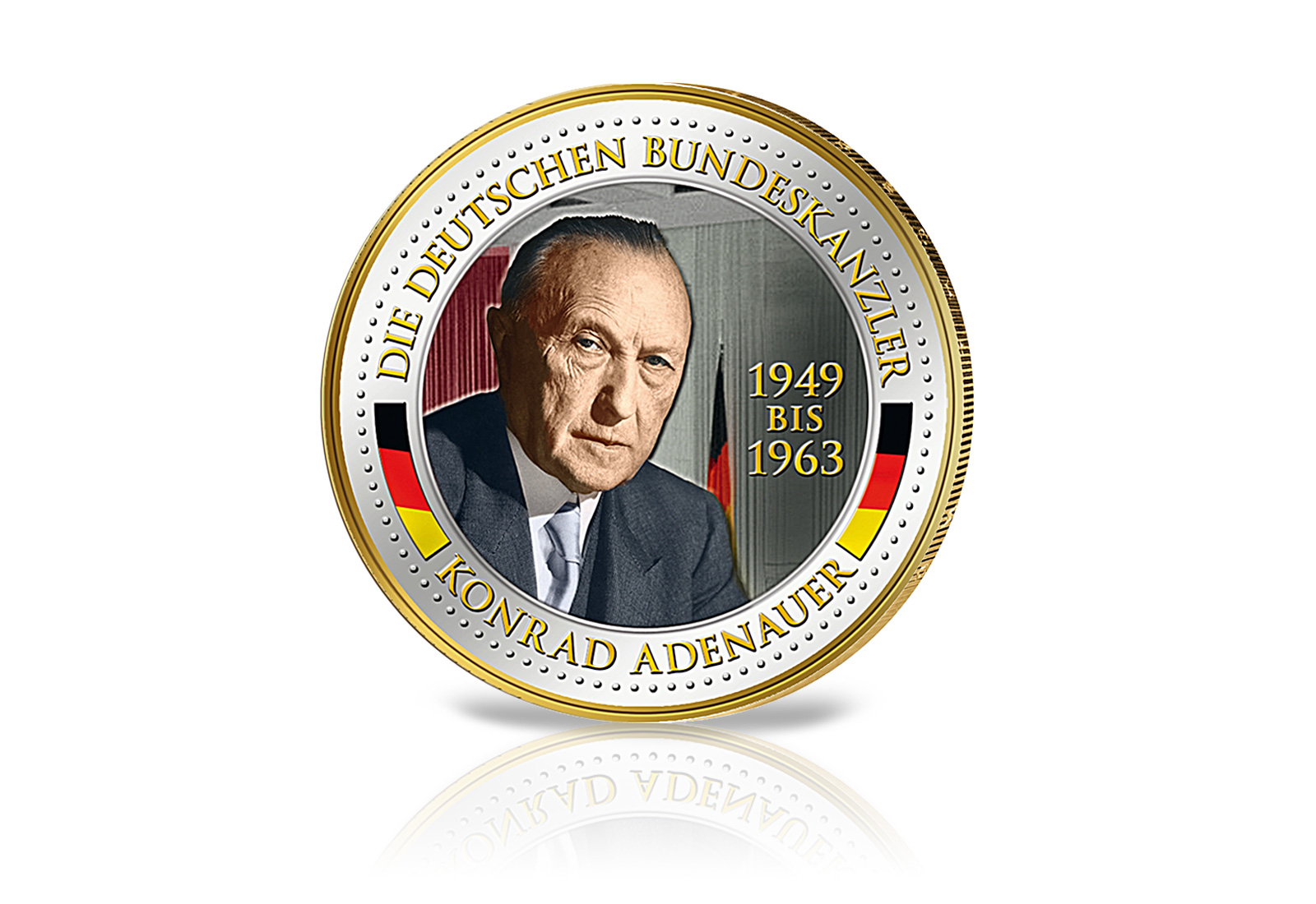 2 Euro Bundeskanzler Konrad Adenauer mit Kaltemaille und 24 Karat Goldauflage