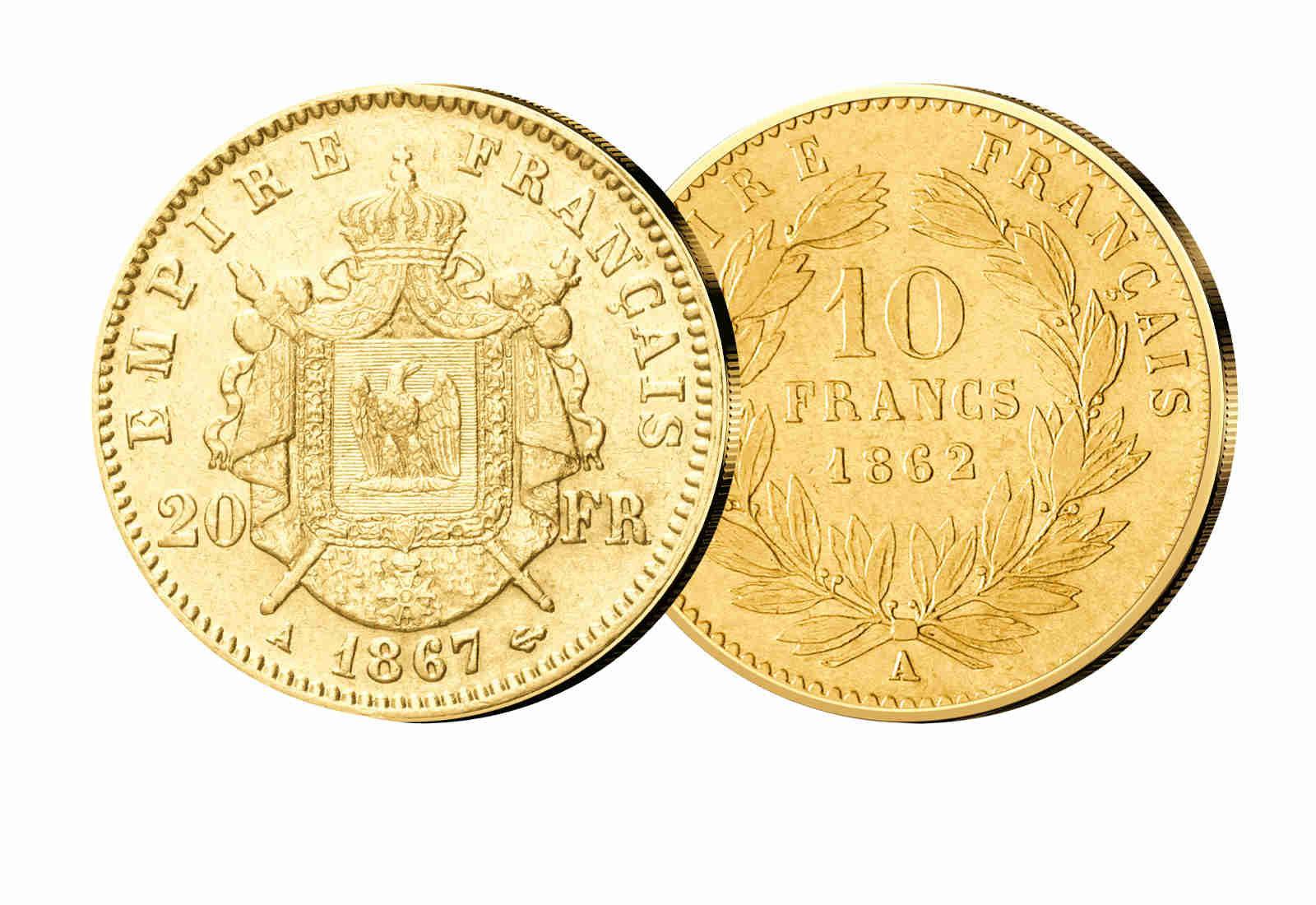 10 und 20 Francs Gold Set Frankreich 1861 - 1870 Napoleon III. mit Kranz