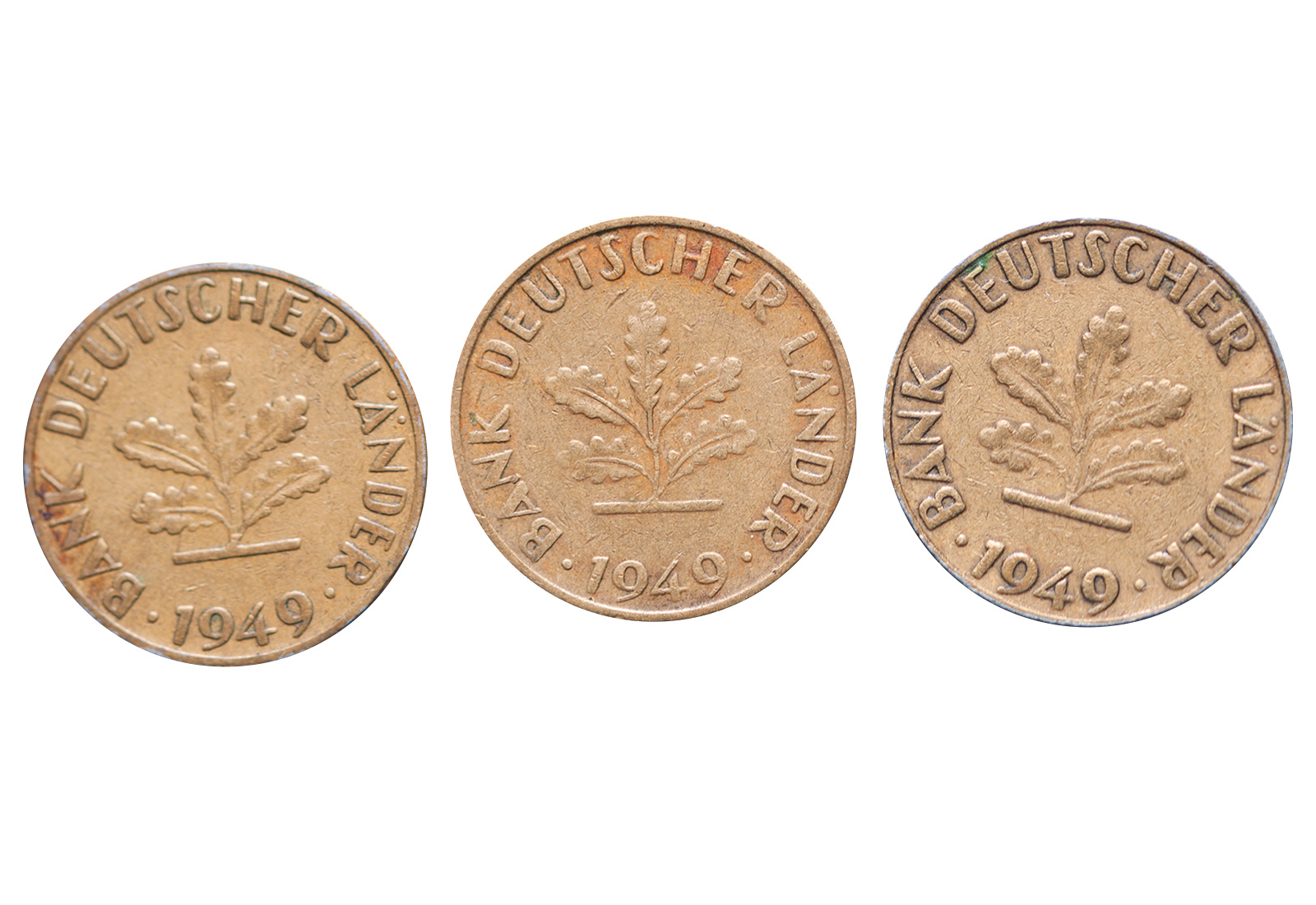 10 Pfennig 1949 BRD 3er-Set Prägestätte D F J Jaeger-Nr 378