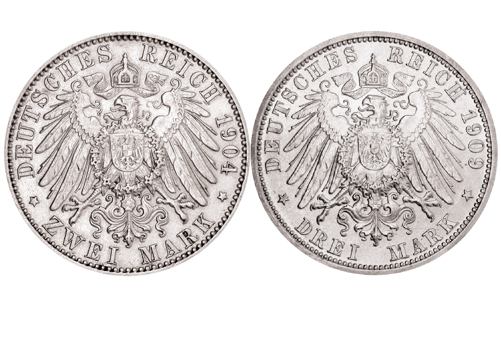 2 und 3 Mark 1892-1914 Wappen Hamburg Deutsches Kaiserreich im Spar-Set