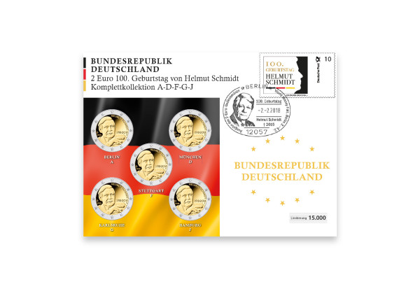 BRD Numisbrief Helmut Schmidt 2018 Komplettkollektion - Prägestätte A-J