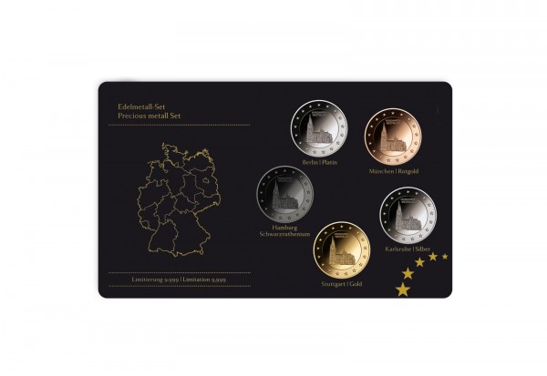 Edelmetallset Proben 2011 BRD Kölner Dom veredelt mit Gold, Rotgold, Platin und Ruthenium