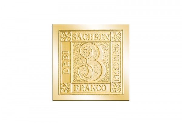 Goldfolienprägung Berühmte Briefmarke der Welt Sachsens Roter Dreier mit 999er Goldauflage