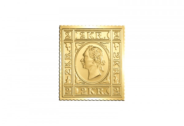 Berühmteste Briefmarken der Welt Goldfolienprägung - Österreich 2 Kreuzer mit 24 Karat Goldauflage