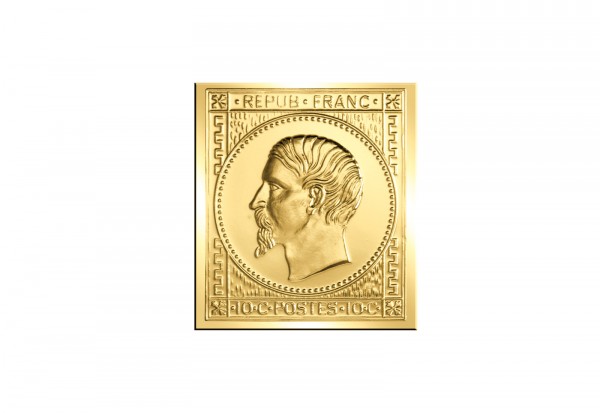Berühmteste Briefmarken der Welt Goldfolienprägung - Frankreich 10 Cent mit 24 Karat Goldauflage