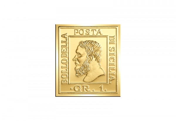 Berühmteste Briefmarken der Welt Goldfolienprägung - Sizilien 1 Grana mit Goldauflage