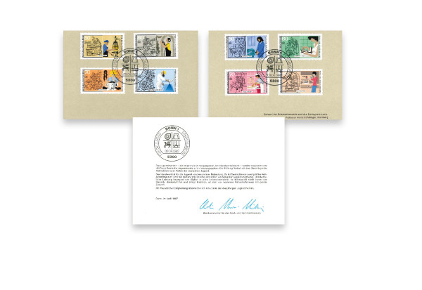 Briefmarken Berlin und BRD Michel Nr. 780-783 und 1315-1318 auf Klappkarte gestempelt